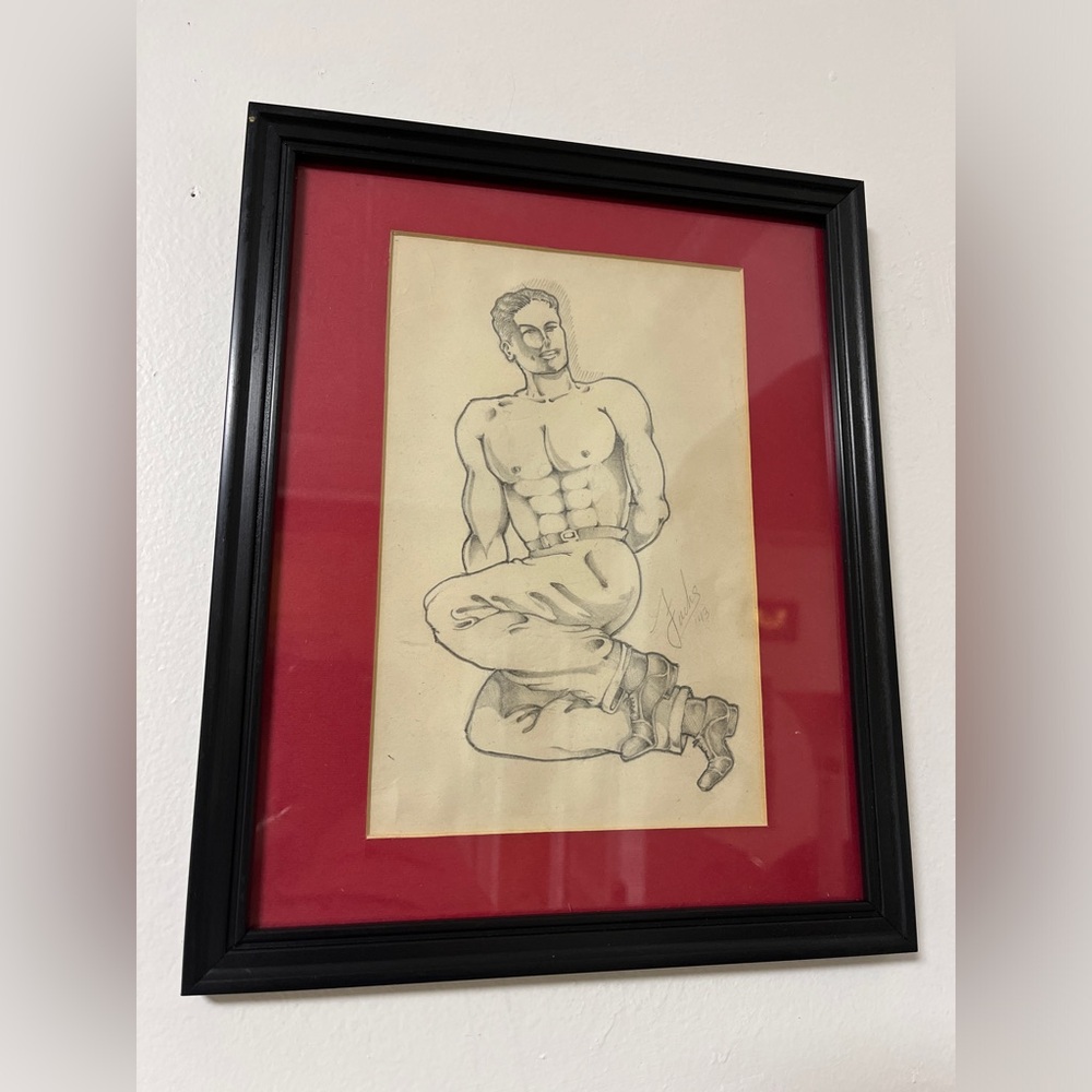 original 40s art topless man, signed Fuchs ‘43